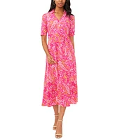 Msk Women's Paisley-Print Tie-Waist Midi Dress