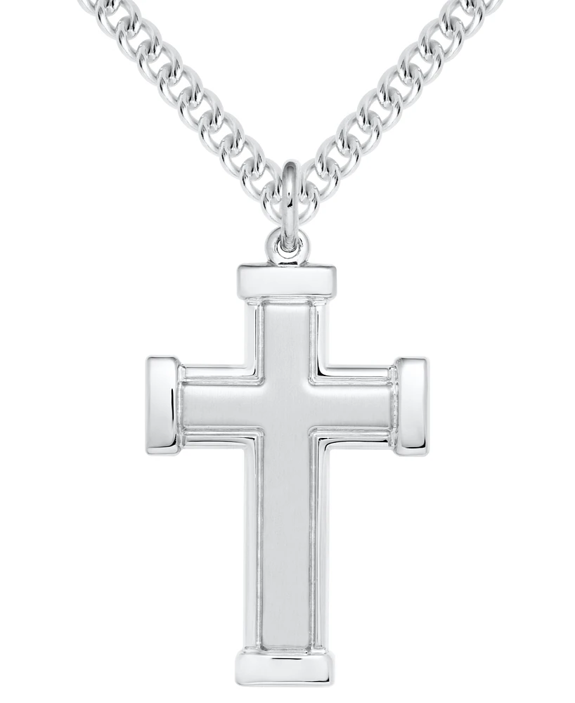 Men's Solid Embossed Cross 22" Pendant Necklace in Sterling Silver