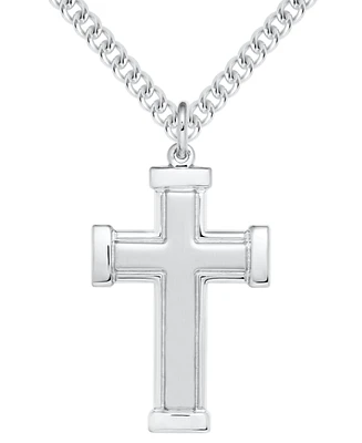 Men's Solid Embossed Cross 22" Pendant Necklace in Sterling Silver