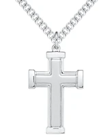 Men's Solid Embossed Cross 22" Pendant Necklace in Sterling Silver