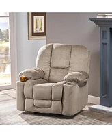 Streamdale Furniture Luxurious Manual Recliner Chair In Coffee, Skin-Friendly Fabric, Dual Cup Holders