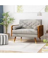 Mid-Century Modern Retro Club Chair With Button-Tufted Stitching And Gold-Tipped Legs