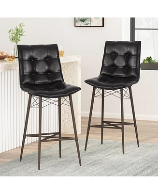 Streamdale Furniture Modern Eiffel-Inspired Bar Stools: Button-Tufted Leather, Iron Base