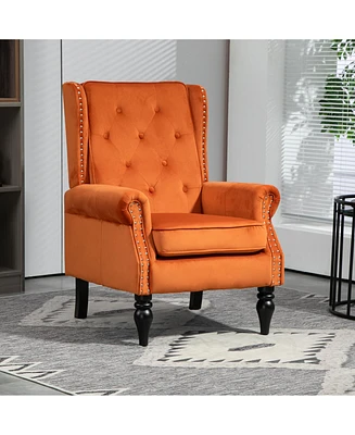 Streamdale Furniture Wood Frame Armchair, Modern Accent Chair Lounge Chair with Sturdy Wood Legs for Living Room Bedroom(Orange)