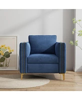 Accent Chair for Living Room Upholstered Arm Chair with Metal Legs Navy Blue Velvet
