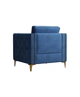 Streamdale Furniture Accent Chair for Living Room Upholstered Arm Chair with Metal Legs Navy Blue Velvet