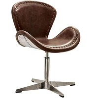 Streamdale Furniture Brancaster Accent Chair (1Pc) in Retro Brown Top Grain Leather & Aluminum