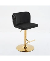 Swivel Barstools Adjusatble Seat Height With Gold-plating Base, Classic Velvet Upholstered Bar Stools with the whole Back Tufted, for Home Pub and Kit