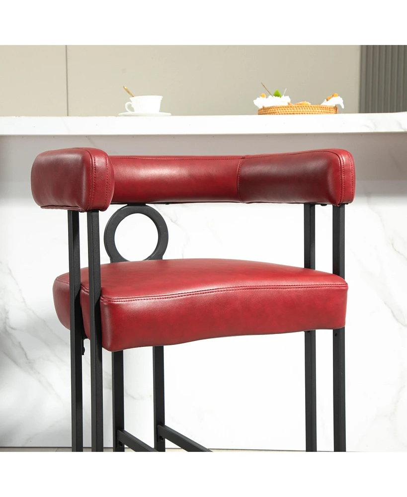 Streamdale Furniture Bar Stools Set of 2, Modern Bar Stool with Back, Black Metal Frames, Upholstered Bar Stools for Kitchen Island, Pub, Club (Wine R