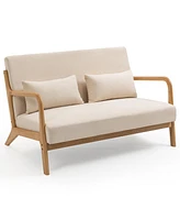 Slickblue Mid-Century Modern 2-Seat Leisure Chair with Solid Wood Armrests and Legs