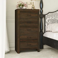Homsee Brown Wood Accent Storage Dresser Organizer With 5 Drawers