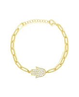 Etoielle Paperclip Yellow Gold Tone Cz Hamsa Bracelet