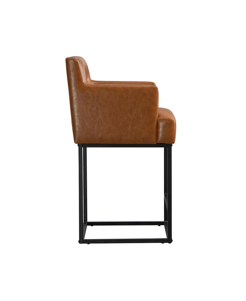 Streamdale Furniture Counter Height Bar Stools Set of 2, Modern Square Bar Stool with Back, Black Metal Frames, Upholstered Bar Stools for Kitchen Isl