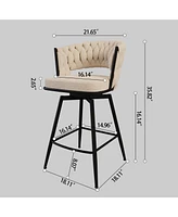 Streamdale Furniture Bar Chair Suede Woven Bar Stool Set of 4,Black legs Barstools No Adjustable Kitchen Island Chairs,360 Swivel Bar Stools Upholster