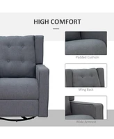 Wingback swivel recliner chair glider rocking chair for Nursery with Button Tufted, Padded Single Home Theater Seater for Living Room Bedroom, Grey
