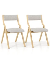 Gymax Folding Dining Chairs Set of 4 Wooden Table Chairs w/ Padded Seat Modern Grey & Natural