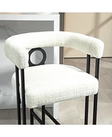 Bar Stools Set of 2, Modern Bar Stool with Back, Black Metal Frames, Upholstered Bar Stools for Kitchen Island, Pub, Club (Beige Chenille