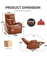 Yellow Brown Genuine Leather Swivel and Rocker Power Recliner Chair with Lumbar Support, Max Swivel Degree 270, Heavy Duty Motion Mechanism with Usb a