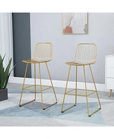 Streamdale Furniture Modern Bar Stools, Metal Wire Bar Height Barstools, 30" Seat Height Bar Chairs for Kitchen with Back and Footrest, Set of 2, Gold