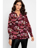 Olsen Women's Long Sleeve Retro Print Tunic Shirt