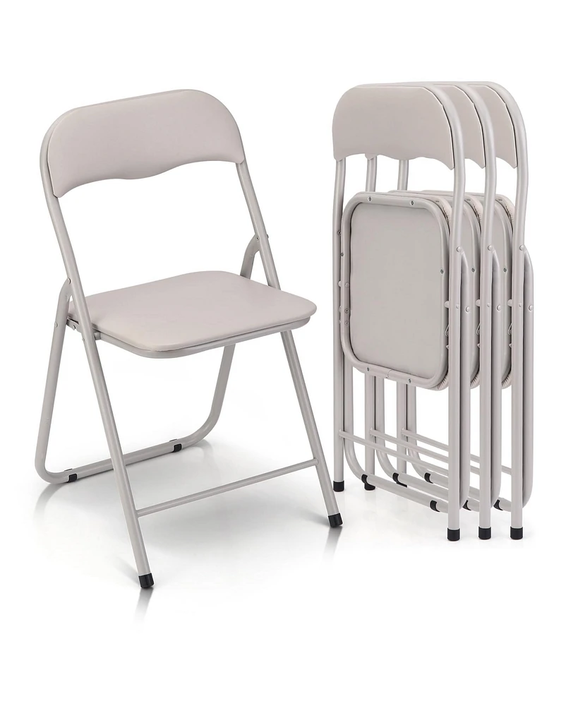 gaomon Folding Chairs 2 Pack with Cushion, Outdoor & Indoor Event Portable Metal Folding Chairs,Beige