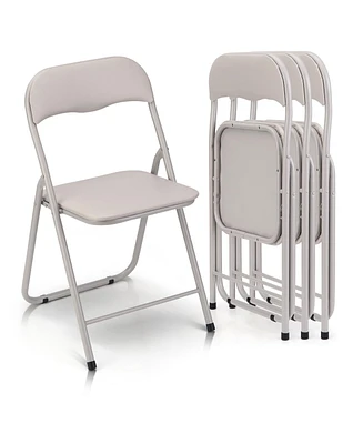 gaomon Folding Chairs 2 Pack with Cushion, Outdoor & Indoor Event Portable Metal Folding Chairs,Beige