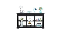 Slickblue Retro Console Sofa Table - Ample Storage Buffet Cabinet with Open Shelves & 3 Drawers for Entryway