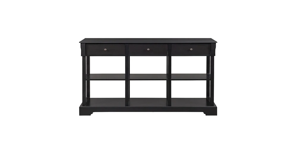 Slickblue Retro Console Sofa Table - Ample Storage Buffet Cabinet with Open Shelves & 3 Drawers for Entryway