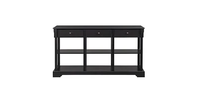 Slickblue Retro Console Sofa Table - Ample Storage Buffet Cabinet with Open Shelves & 3 Drawers for Entryway