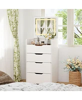 Famapy Vanity White Closet Drawer With Light Mirror And Stool