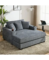 Streamdale Furniture 55" Oversized Chaise Lounger Modern Style Sofa Couch, with Pillows, Charge Station & Cup Holders, Chenille Fabric