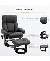 Streamdale Furniture Pu Leather Massage Recliner Chair with Ottoman 10 Point Vibration Swiveling Armchair, Black