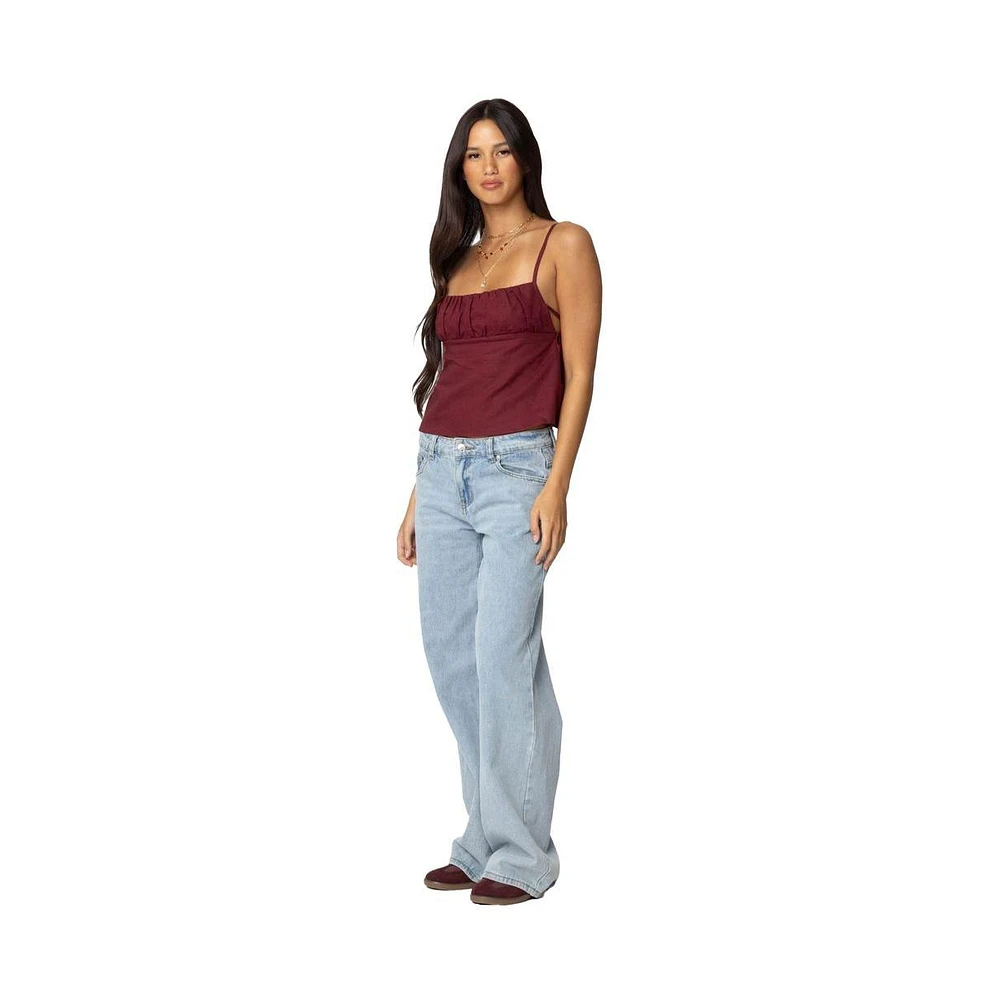 Edikted Women's Linen Look Open Back Top