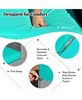 Sugift 8 Pieces Patio Rattan Furniture Set with Storage Waterproof Cover and Cushion-Turquoise