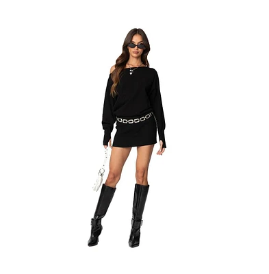 Edikted Womens Eve Off Shoulder Knit Mini Dress