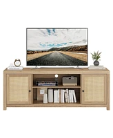 gaomon Tv Stand for 75 Inch Tv, Rattan Entertainment Center with Storage, Wood Tv & Media Console