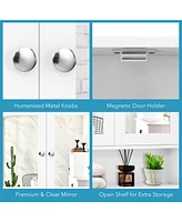 Sugift Bathroom Wall Mount Mirror Cabinet Organizer-White