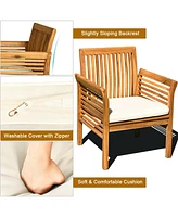 Sugift 4 Pieces Outdoor Acacia Wood Sofa Furniture Set