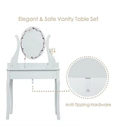 Sugift 10 Dimmable Lights Vanity Table Set with Lighted Mirror and Cushioned Stool-White