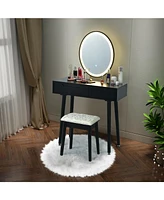 Sugift Touch Screen Vanity Makeup Table Stool Set with Lighted Mirror-Black