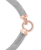 Diamond Pave Circle Clasp Mesh Link 18" Collar Necklace (5/8 ct. t.w.) in 14k Gold-Plated Sterling Silver or Sterling Silver & 14k Rose Gold-Plated St