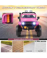 Sugift 12V Ride on Truck with Parent Remote Control and Led Lights-Pink