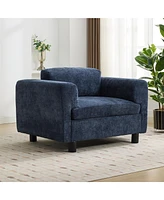 Modern Oversized Armchair Comfy Accent Chair Single Sofa for Living Room Bedroom Office Apartment, Woven Velvet Fabric, Blue