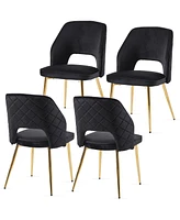 Streamdale Furniture Black Velvet Dining Chairs with Metal Legs and Hollow Back Upholstered Dining Chairs Set of 4