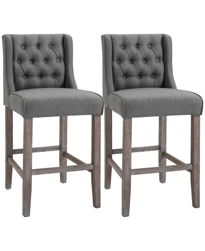 Streamdale Furniture 26.25" Counter Height Bar Stools, Tufted Wingback Armless Upholstered Dining Chair with Rubber Wood Legs, Set of 2, Gray