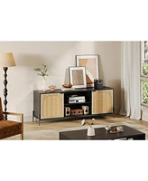 gaomon Tv Stand for 65 Inch Tv, Entainment Center with Storage Cabinets, Rattan Tv Console with Adjustable Shelf