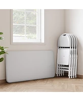 gaomon Folding Table, Portable Folding Card Rectangle Table with Sturdy Metal Frame, Pu Leather Upholstered Foldable Table