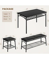 gaomon Kitchen Table with Bench, Dining Room Table Set for 4 with Upholstered Bench and Square Stools