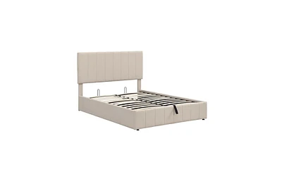 Slickblue Full size Upholstered Platform bed with a Hydraulic Storage System - Beige