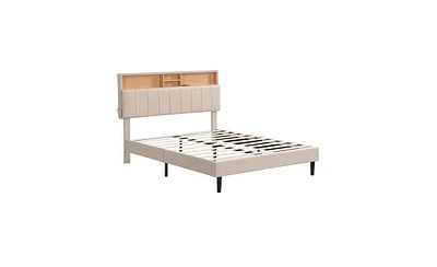 Slickblue Upholstered Platform Bed with Storage Headboard and Usb Port for Convenient Bedroom Organization